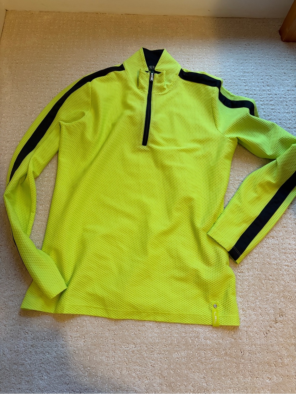 Lauren Ralph Lauren Women’s L Neon Yellow Textured Quarter-Zip Shirt